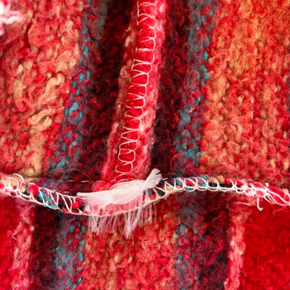 Vintage Mexican Baja Blanket Drug Rug Hoodie Red Blue Surfer Skater Poncho S M - Picture 3 of 11